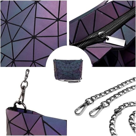 Geometric Luminous Purses & Handbags for Women Holographic Reflective Crossbody - Picture 2 of 7